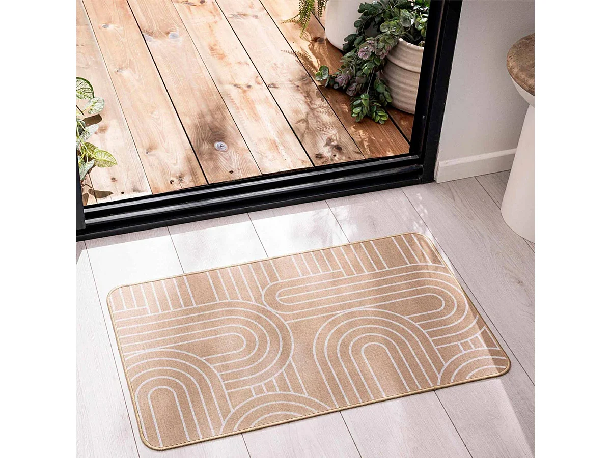 Tapis Déco Imprimé "Modul" 45x75cm Naturel & Blanc