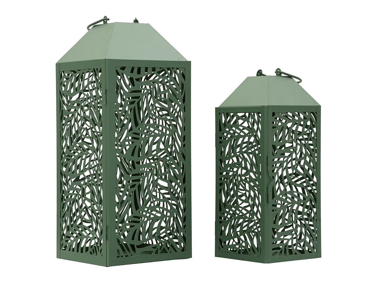 Lot de 2 Lanternes en Métal "Carving" 44cm Vert