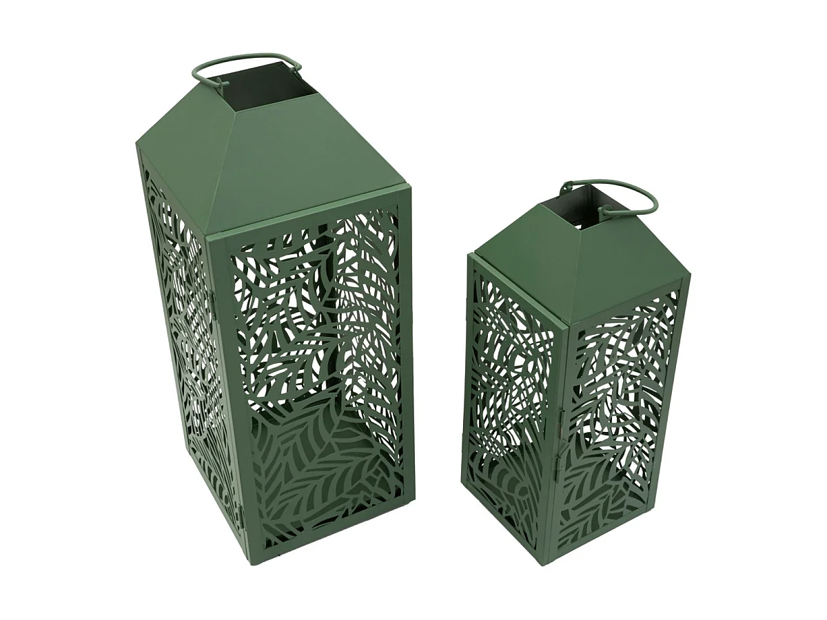 Lot de 2 Lanternes en Métal "Carving" 44cm Vert