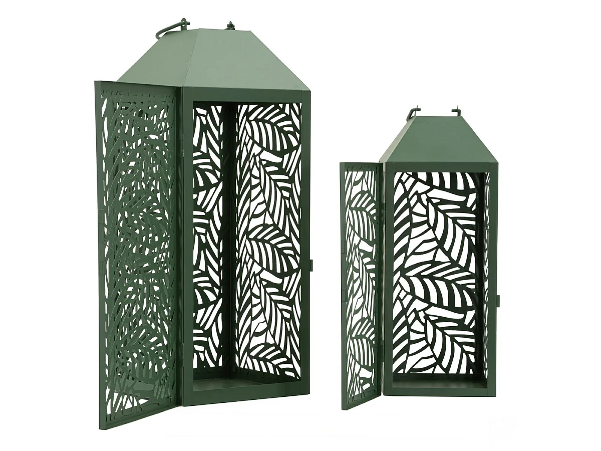 Lot de 2 Lanternes en Métal "Carving" 44cm Vert