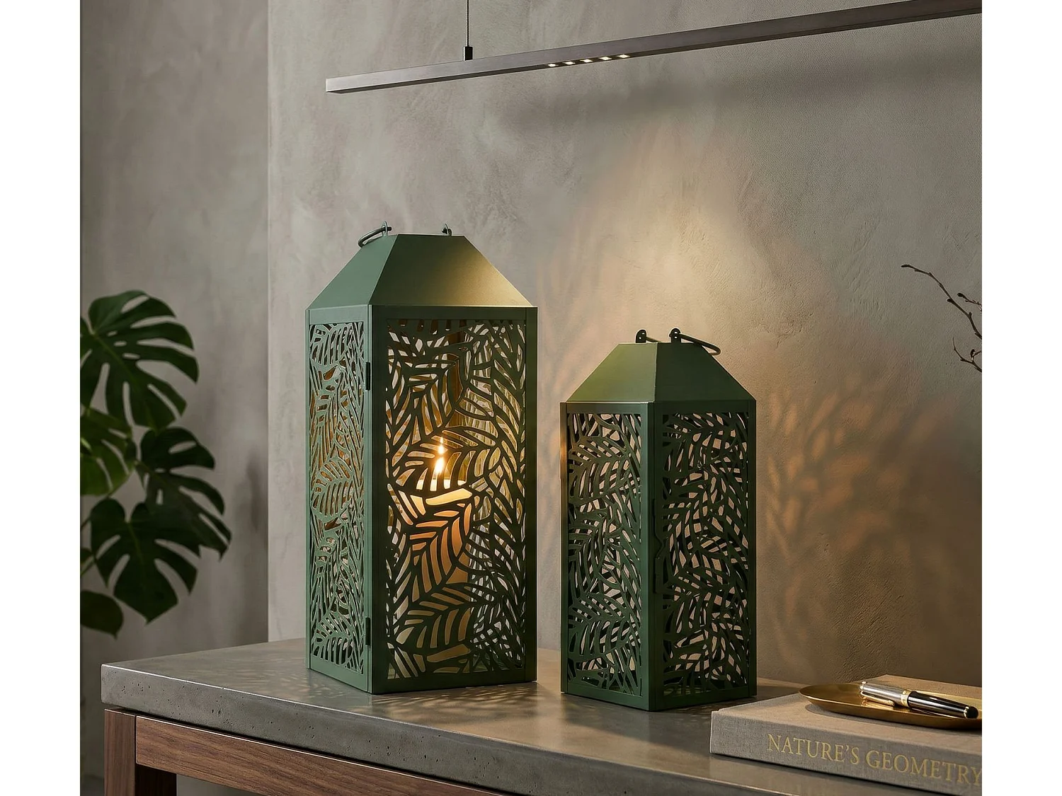 Lot de 2 Lanternes en Métal "Carving" 44cm Vert