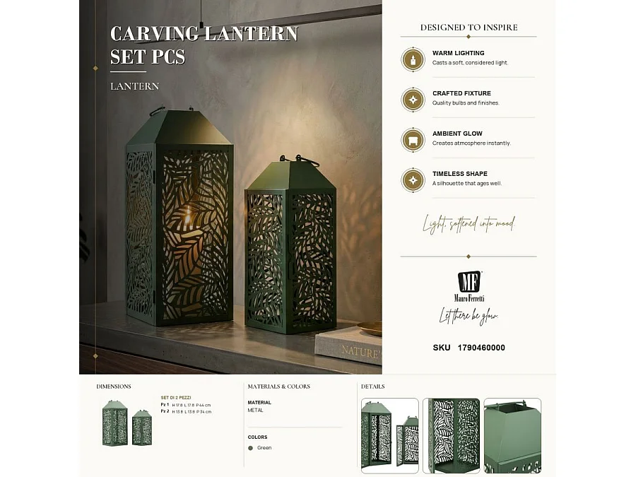 Lot de 2 Lanternes en Métal "Carving" 44cm Vert
