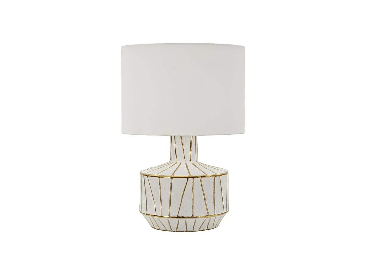 Tangeri moderne tafellamp - cilindrische voet van goud en wit keramiek, stoffen lampenkap, E27 fitting - 40x40x60 cm