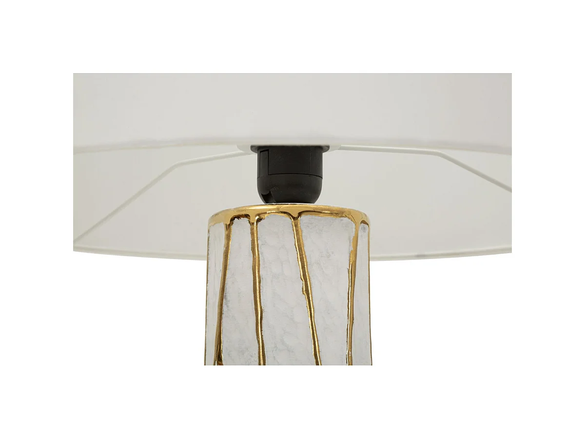 Tangeri moderne tafellamp - cilindrische voet van goud en wit keramiek, stoffen lampenkap, E27 fitting - 40x40x60 cm