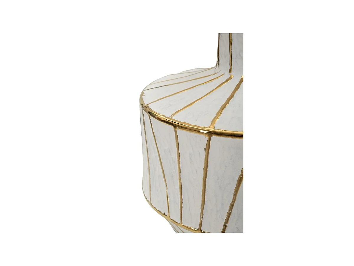 Tangeri moderne tafellamp - cilindrische voet van goud en wit keramiek, stoffen lampenkap, E27 fitting - 40x40x60 cm