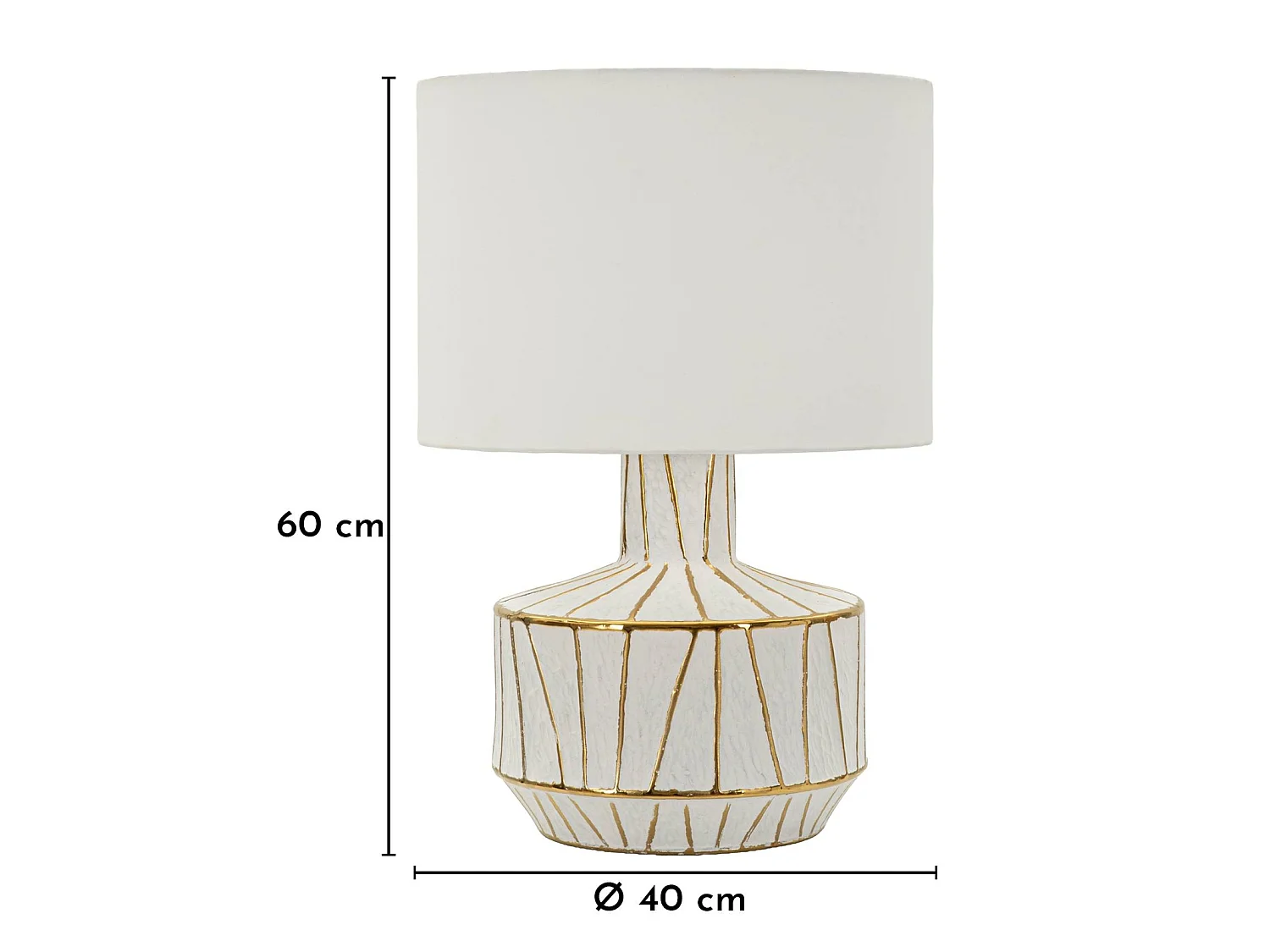 Tangeri moderne tafellamp - cilindrische voet van goud en wit keramiek, stoffen lampenkap, E27 fitting - 40x40x60 cm