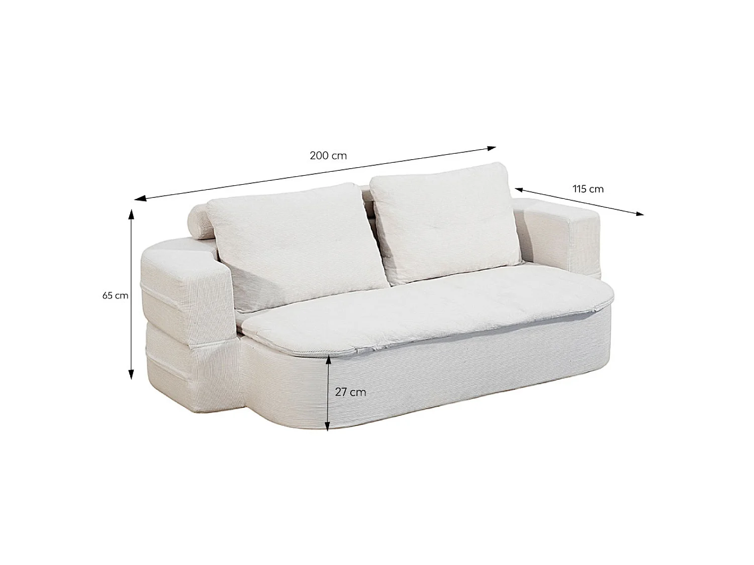 Canapé compressé convertible + couette en velours côtelé beige WATFORD