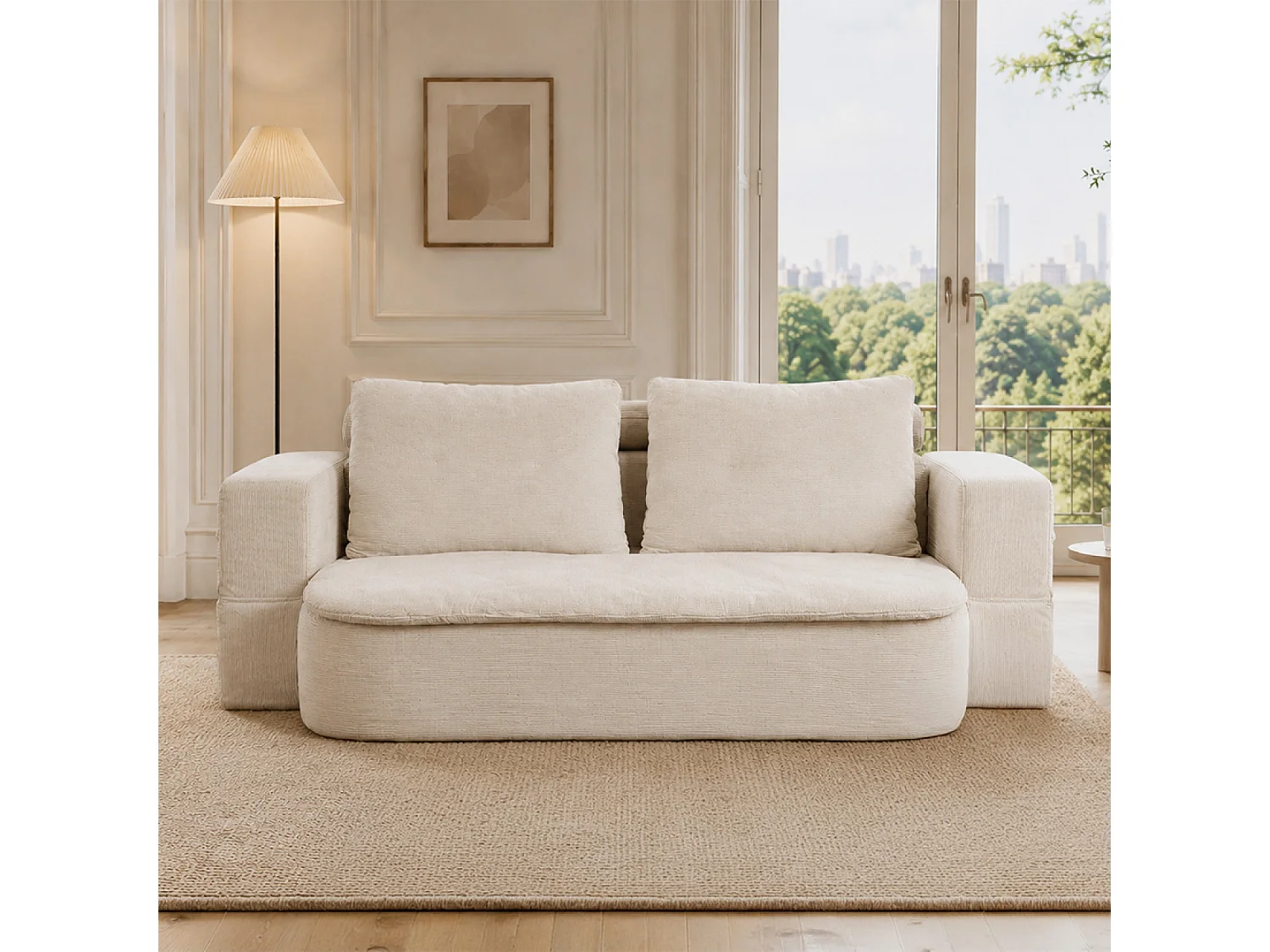 Canapé compressé convertible + couette en velours côtelé beige WATFORD