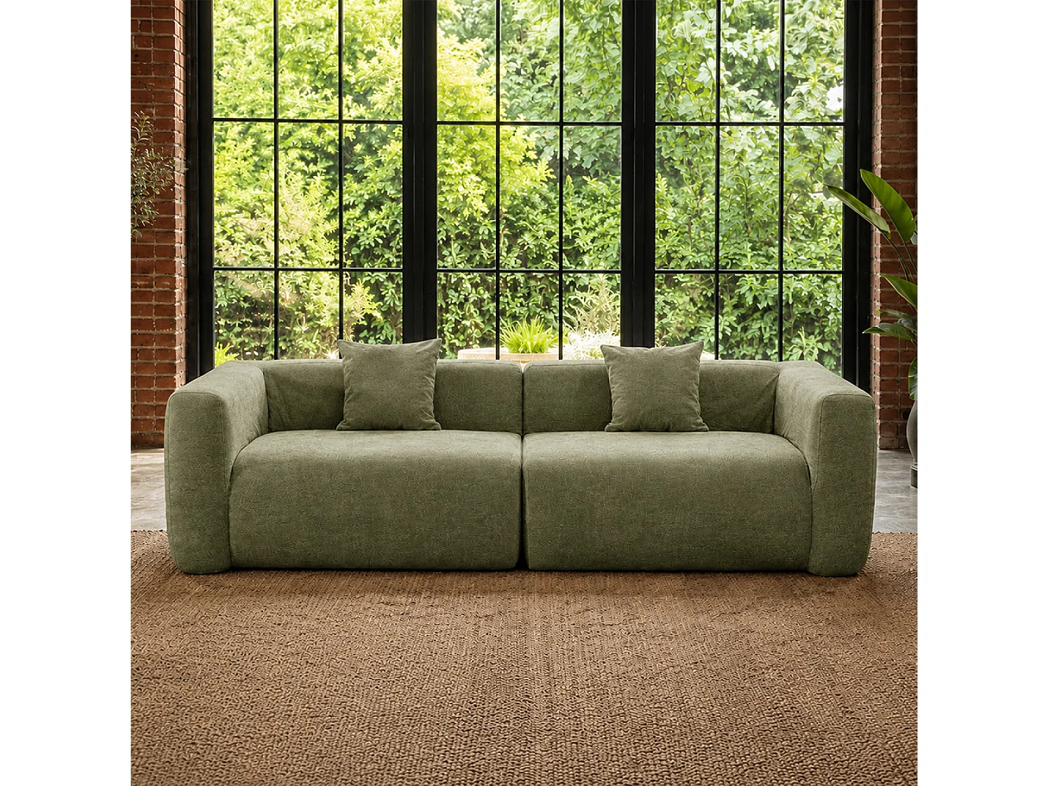 Canapé compressé 4 places en tissu effet laine texturée vert BOLTON