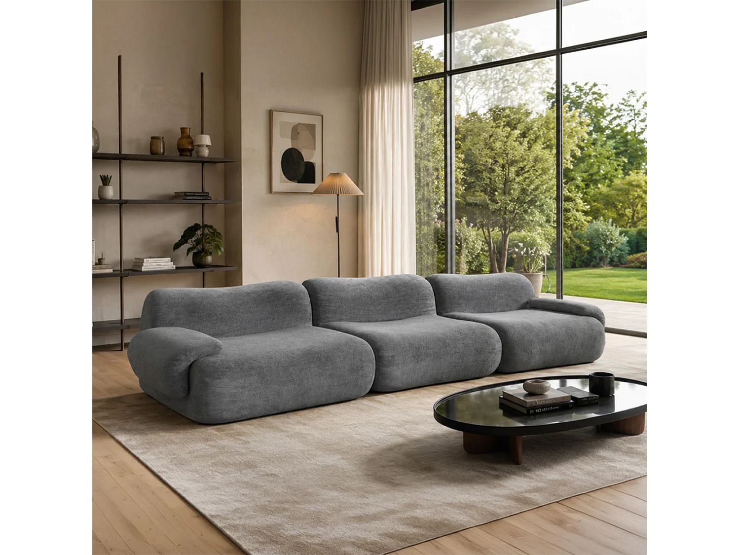 Canapé compressé 4 places en velours gris POOLE