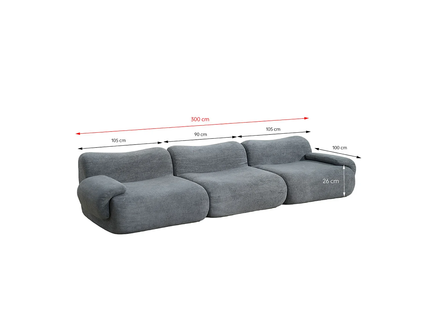 Canapé compressé 4 places en velours gris POOLE