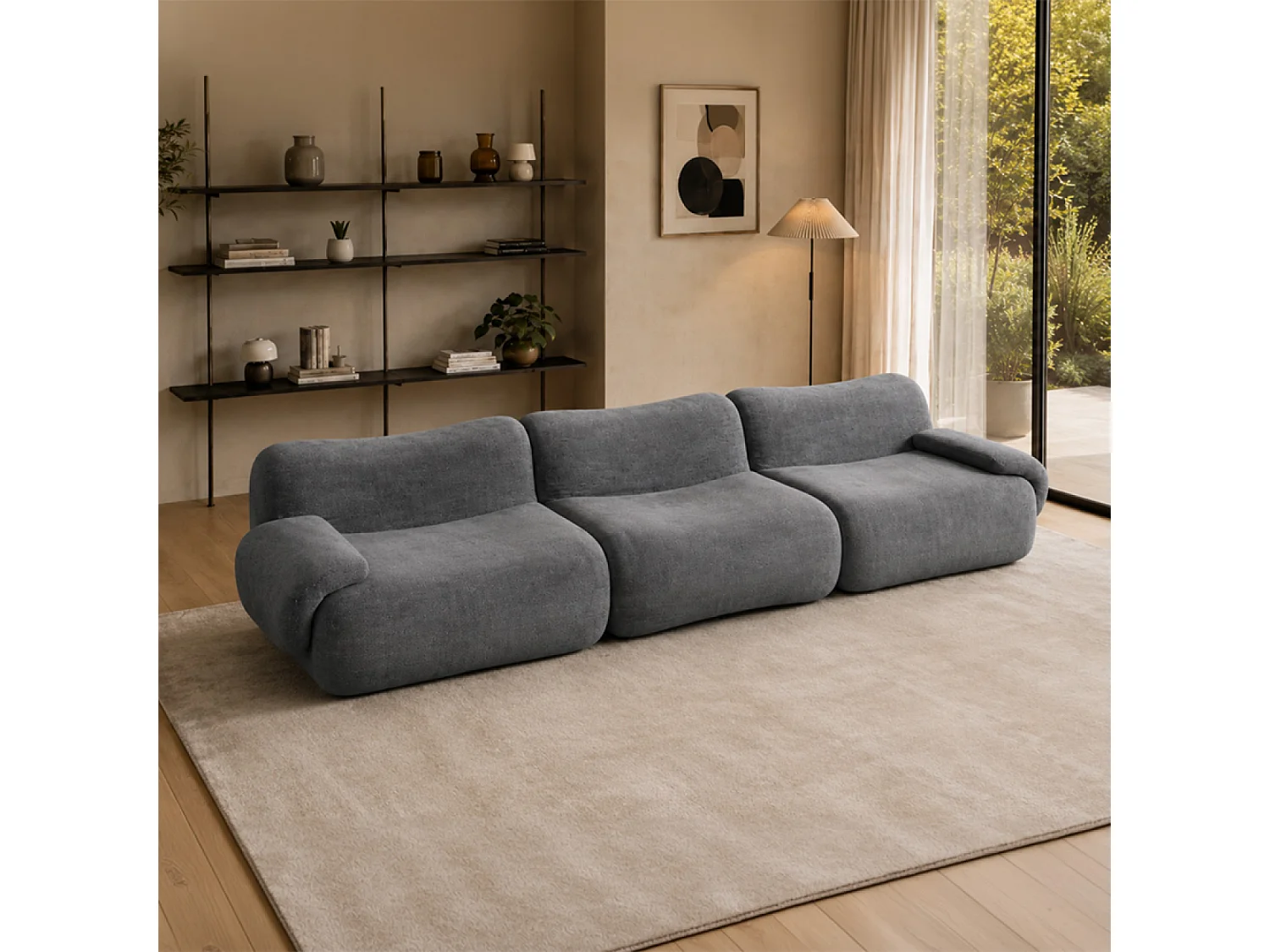 Canapé compressé 4 places en velours gris POOLE