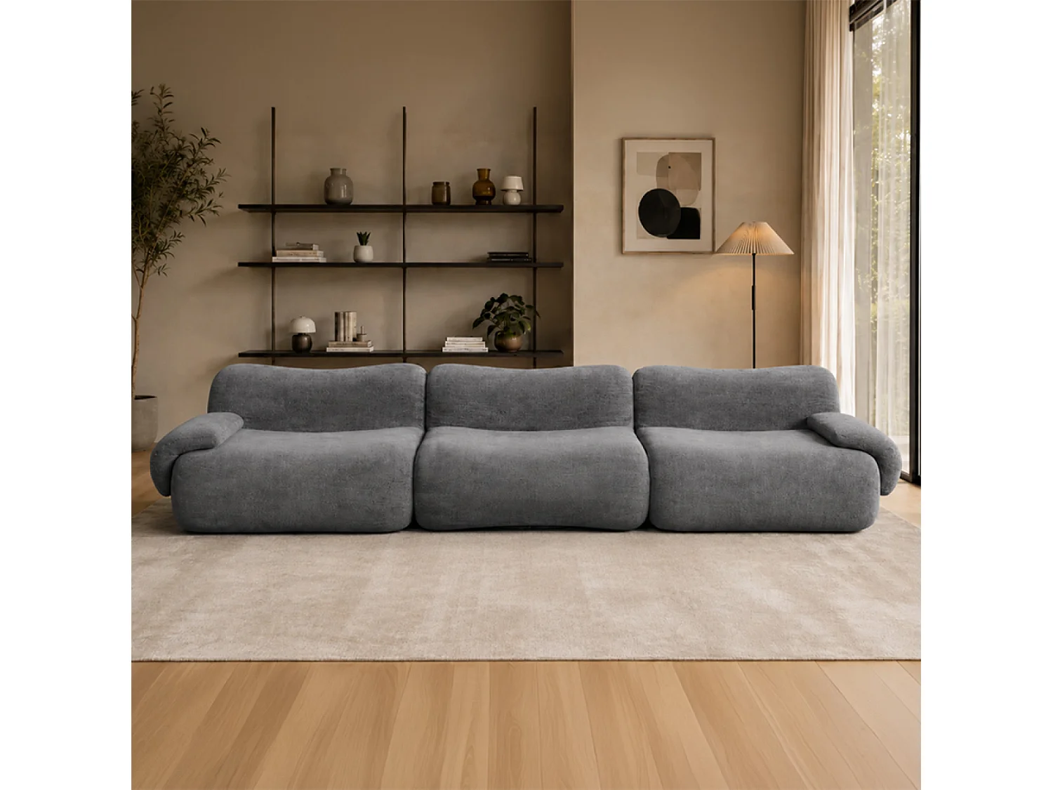 Canapé compressé 4 places en velours gris POOLE