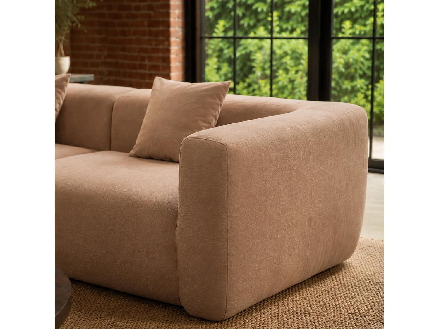 Canapé compressé 4 places en tissu effet laine texturée taupe BOLTON