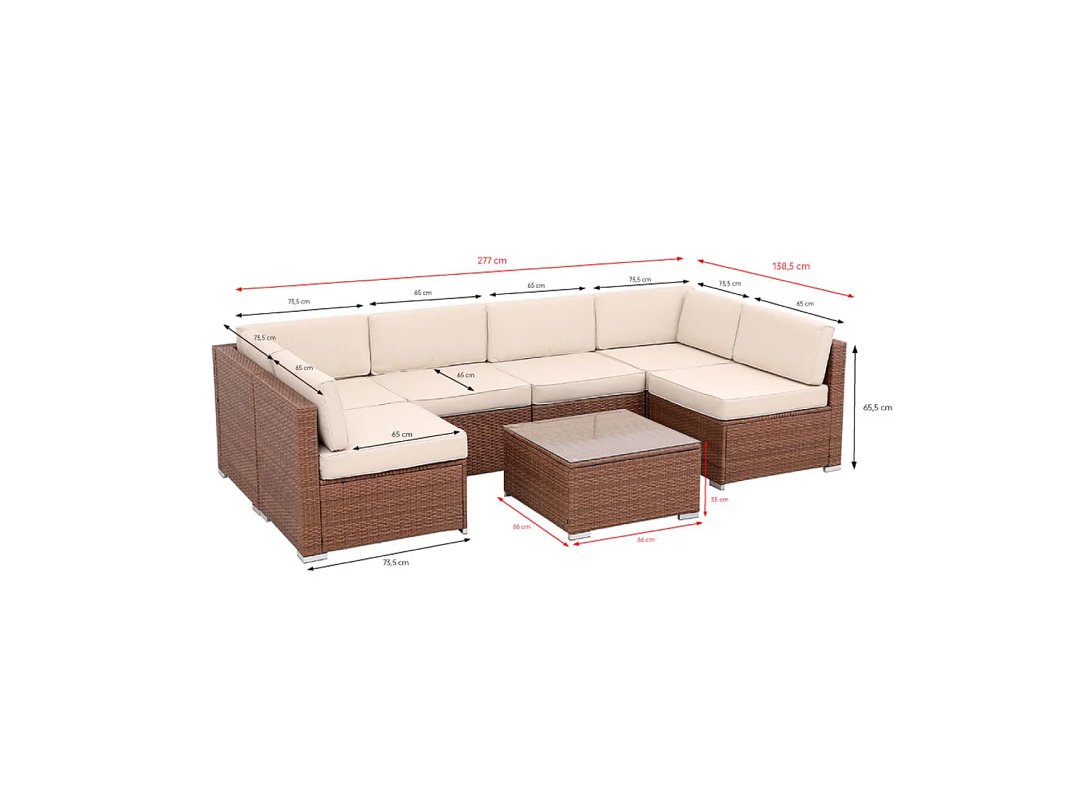 Salon de jardin 6 places modulable en résine tressée marron et beige QAMEA
