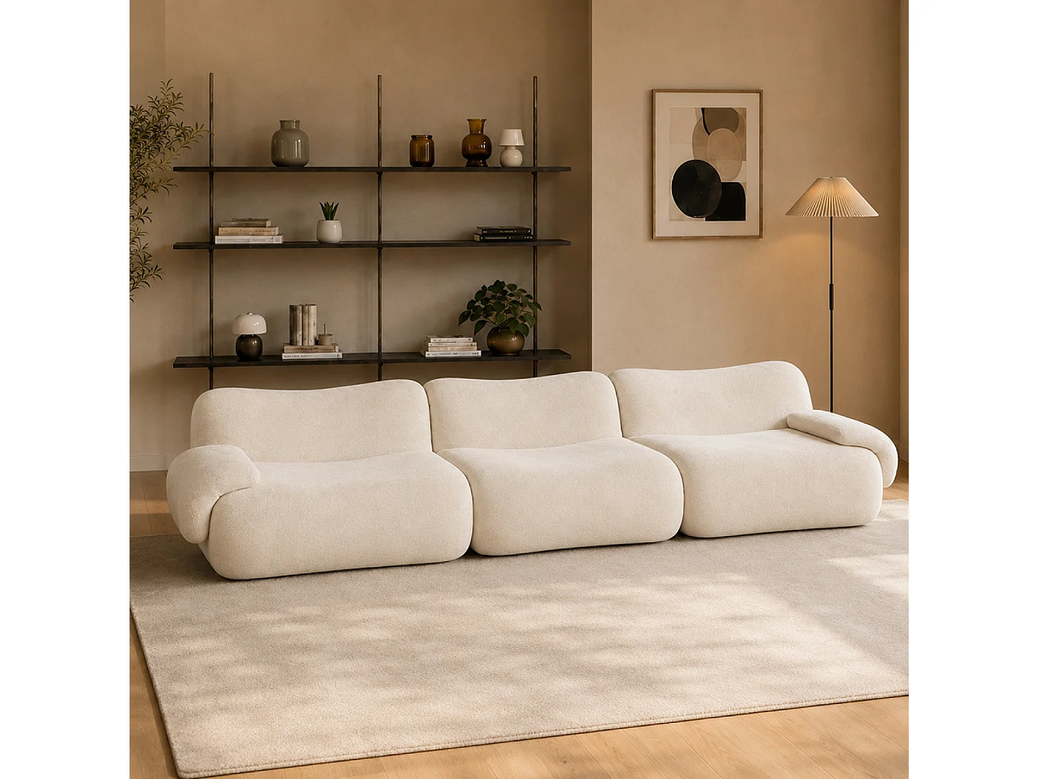 Canapé compressé 4 places en velours beige POOLE