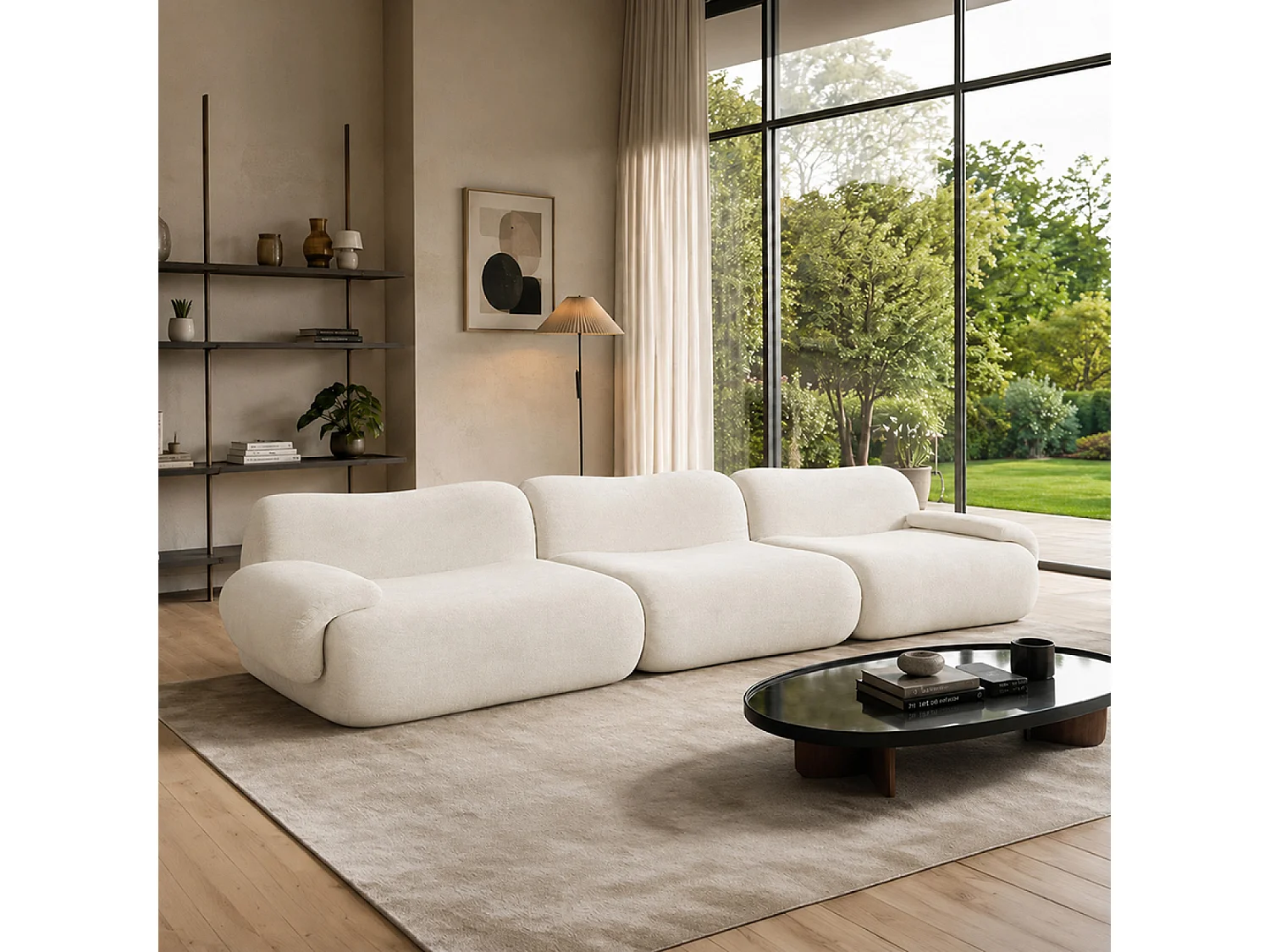 Canapé compressé 4 places en velours beige POOLE