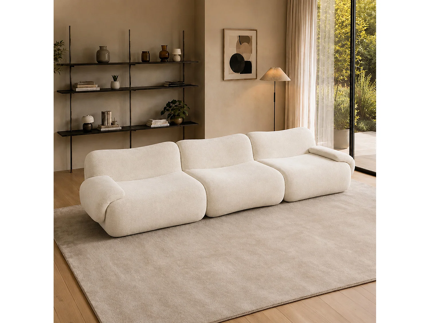 Canapé compressé 4 places en velours beige POOLE