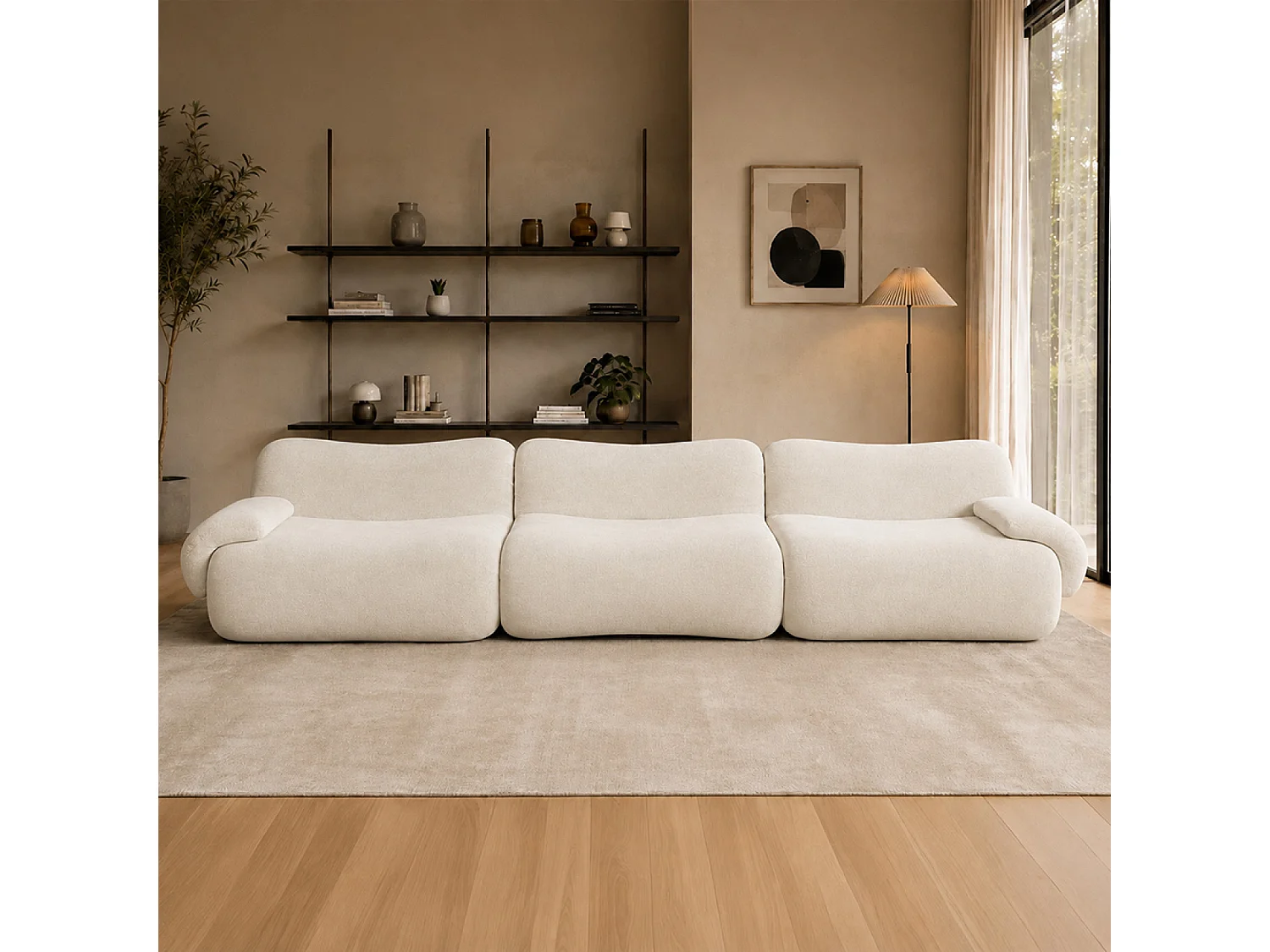 Canapé compressé 4 places en velours beige POOLE