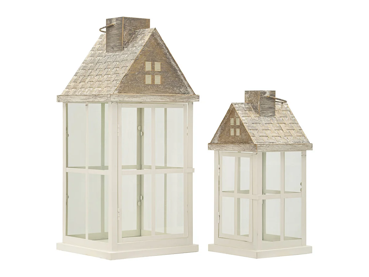 Lot de 2 Lanternes en Bois "Home" 55cm Blanc