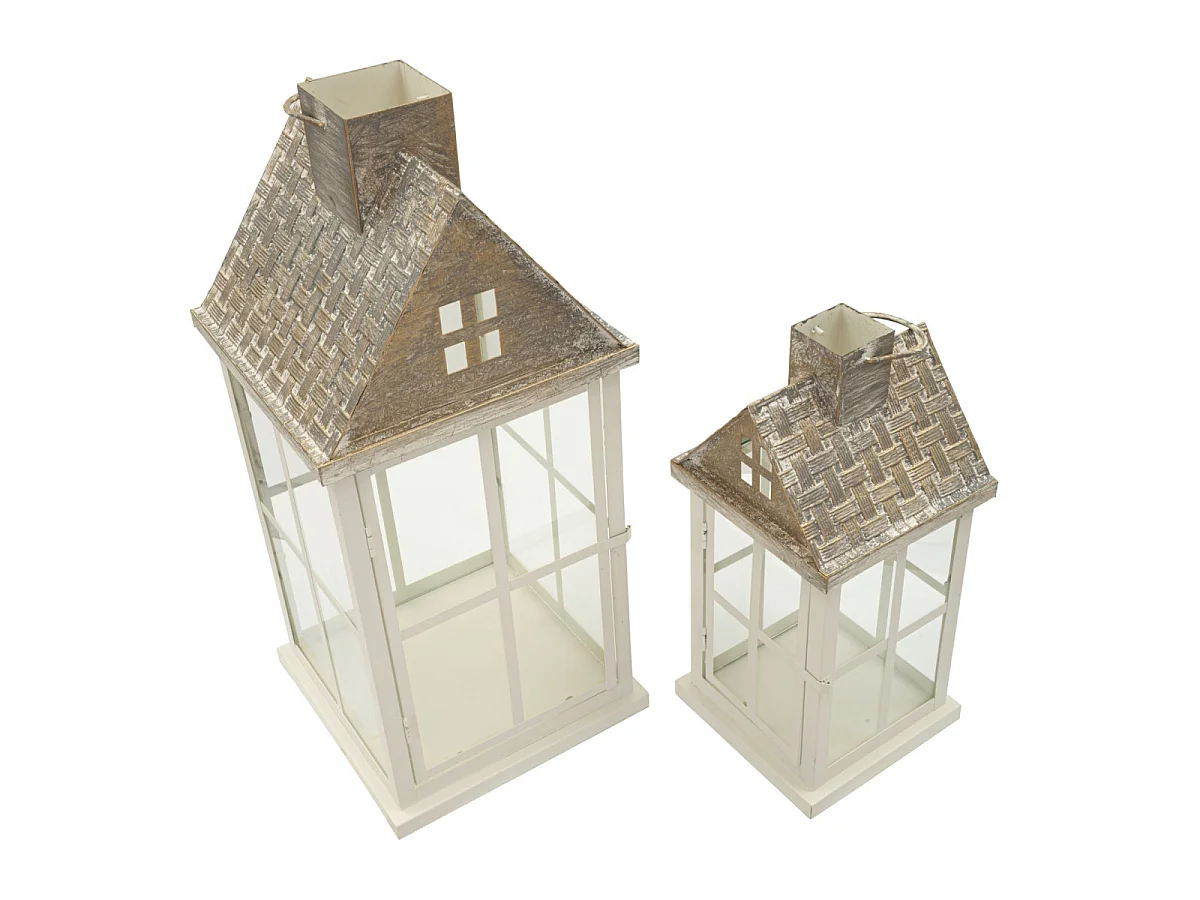 Lot de 2 Lanternes en Bois "Home" 55cm Blanc