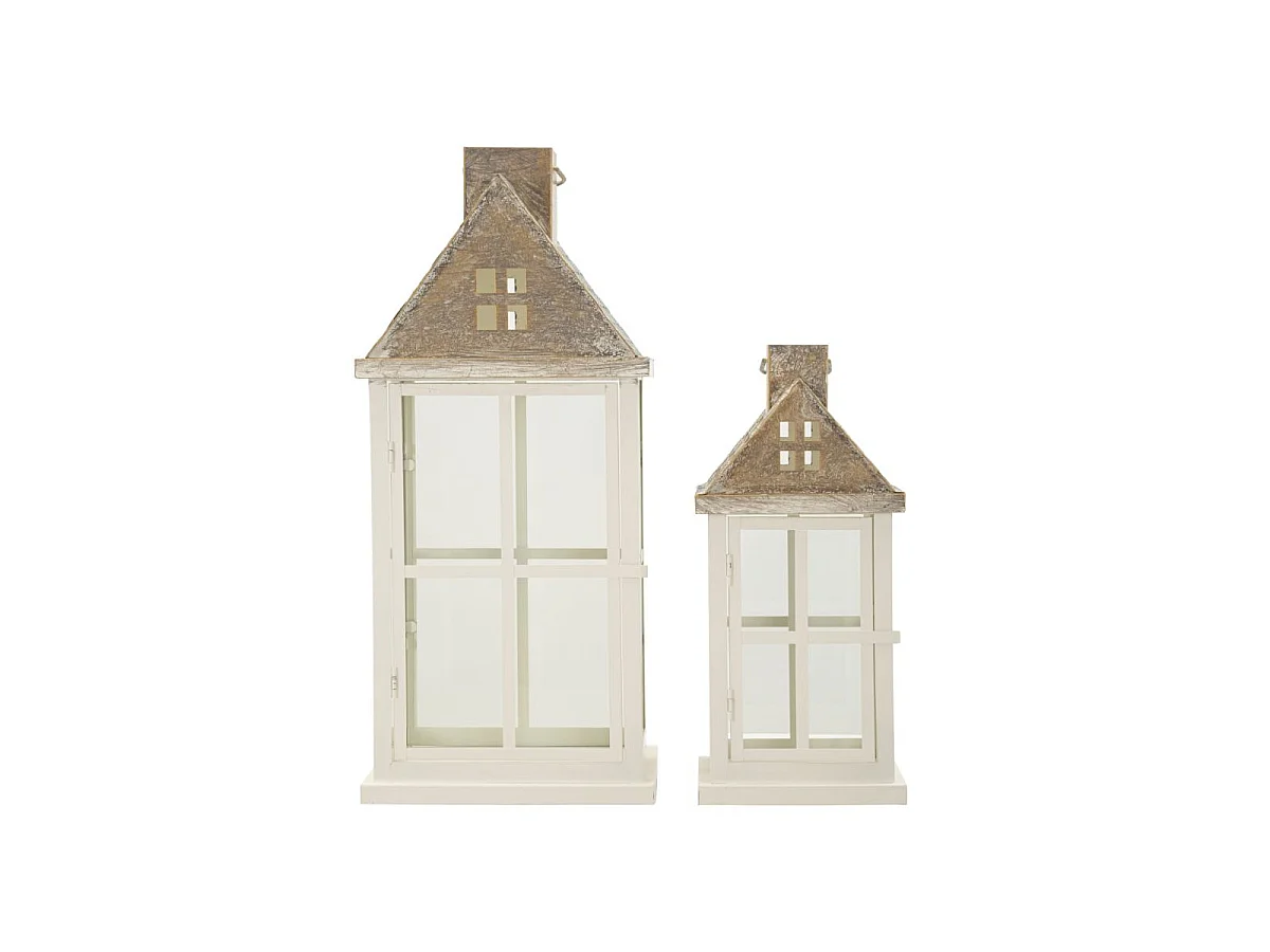 Lot de 2 Lanternes en Bois "Home" 55cm Blanc