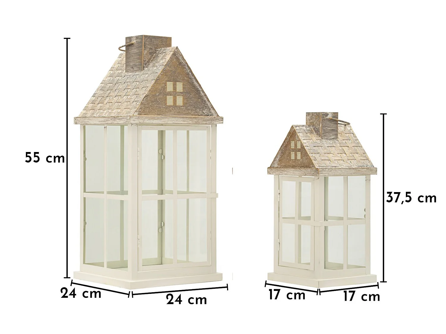Lot de 2 Lanternes en Bois "Home" 55cm Blanc