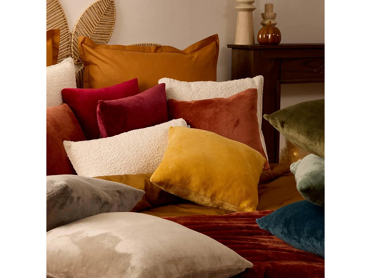 Coussin en Flanelle Uni "Ollis" 38x38cm Rouge Grenat