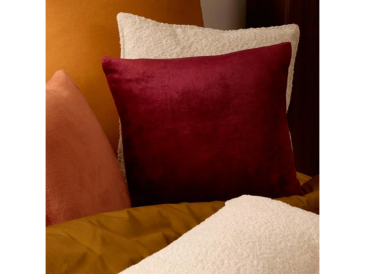 Coussin en Flanelle Uni "Ollis" 38x38cm Rouge Grenat