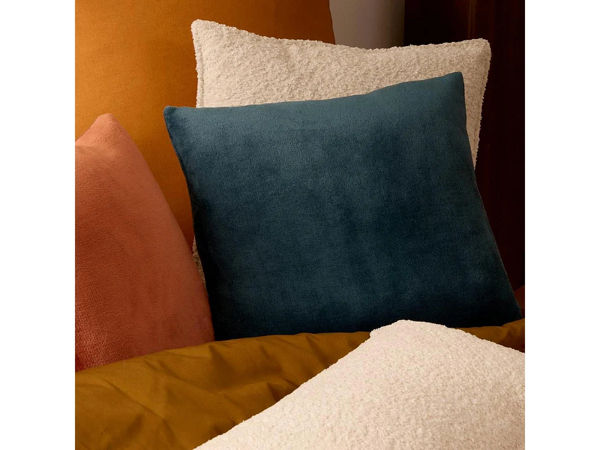 Coussin en Flanelle Uni "Ollis" 38x38cm Bleu Égéen