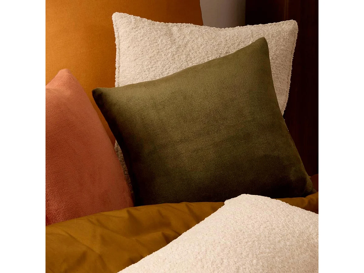 Coussin en Flanelle Uni "Ollis" 38x38cm Kaki