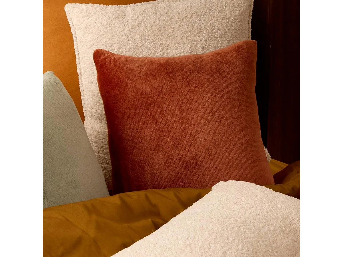 Coussin en Flanelle Uni "Ollis" 38x38cm Terracotta