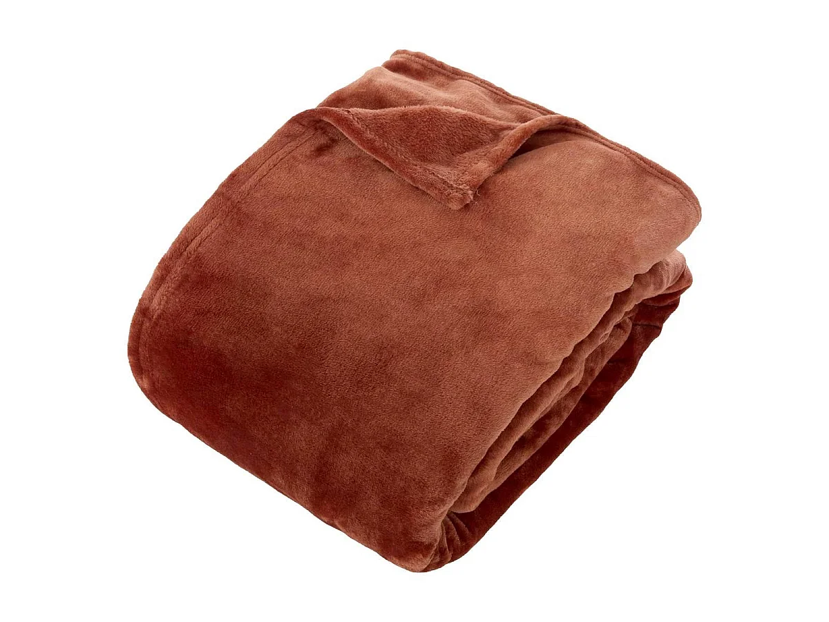 Plaid en Flanelle Uni "Ollis" 240x260cm Terracotta