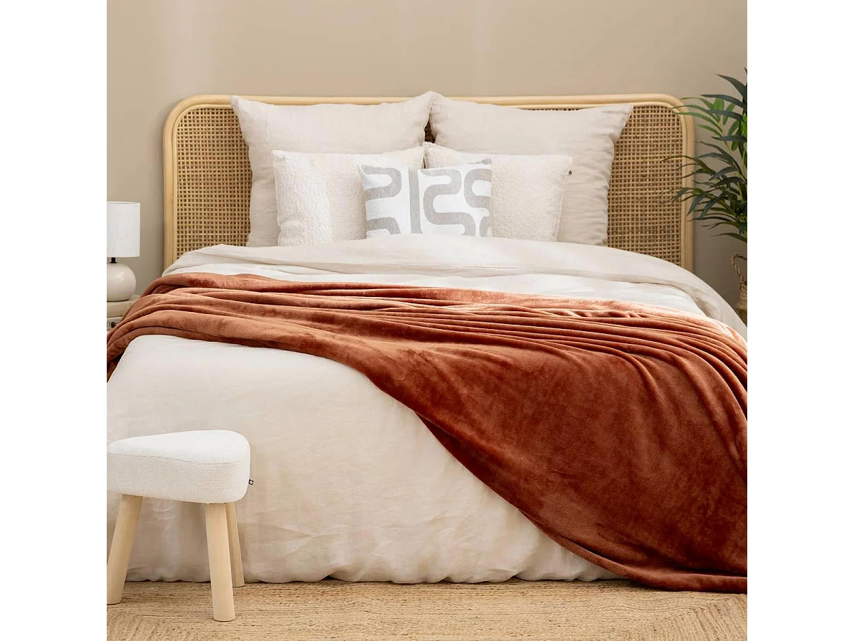 Plaid en Flanelle Uni "Ollis" 240x260cm Terracotta