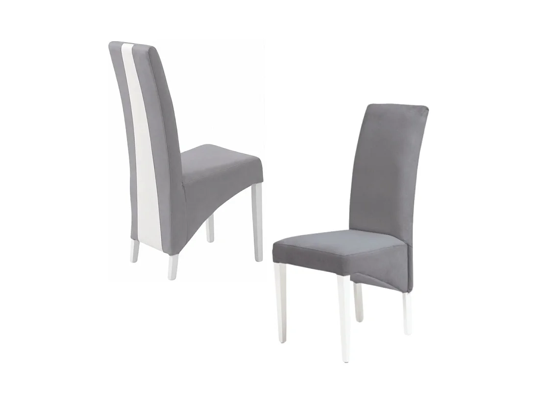 Lot de 2 chaises BASIKA gris et blanc en similicuir avec pieds blancs – Style vintage