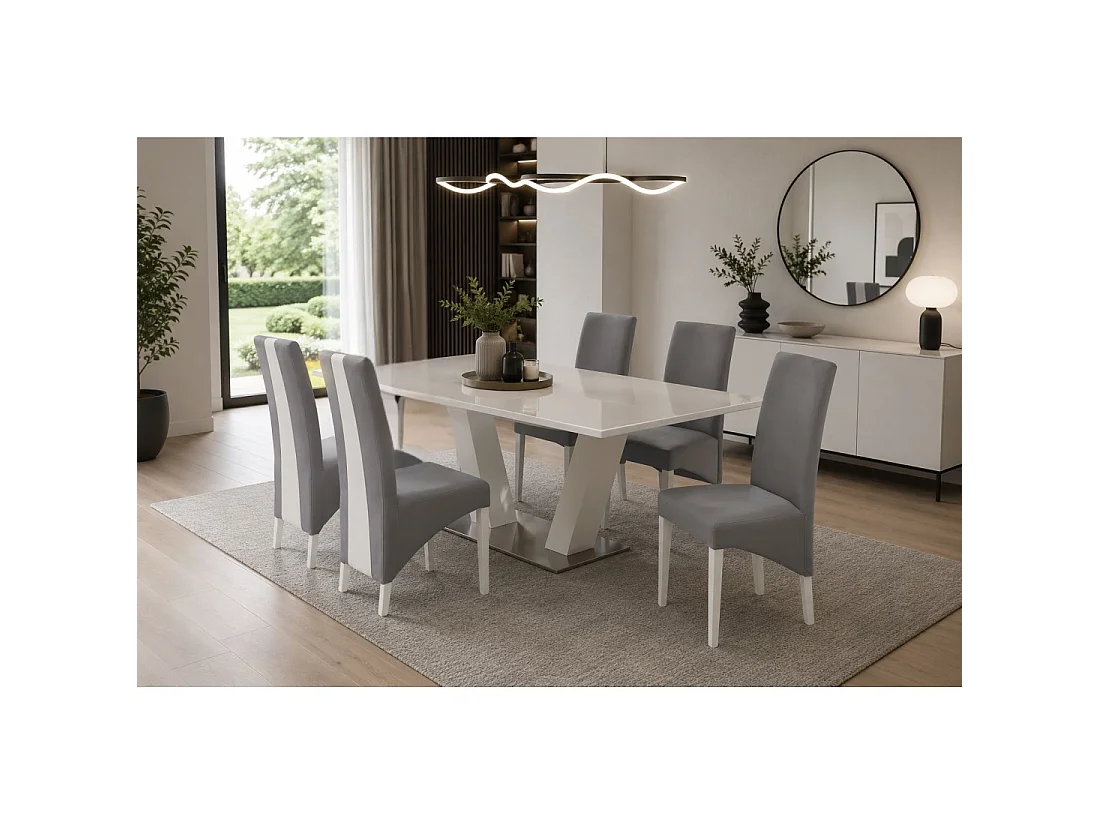 Lot de 2 chaises BASIKA gris et blanc en similicuir avec pieds blancs – Style vintage