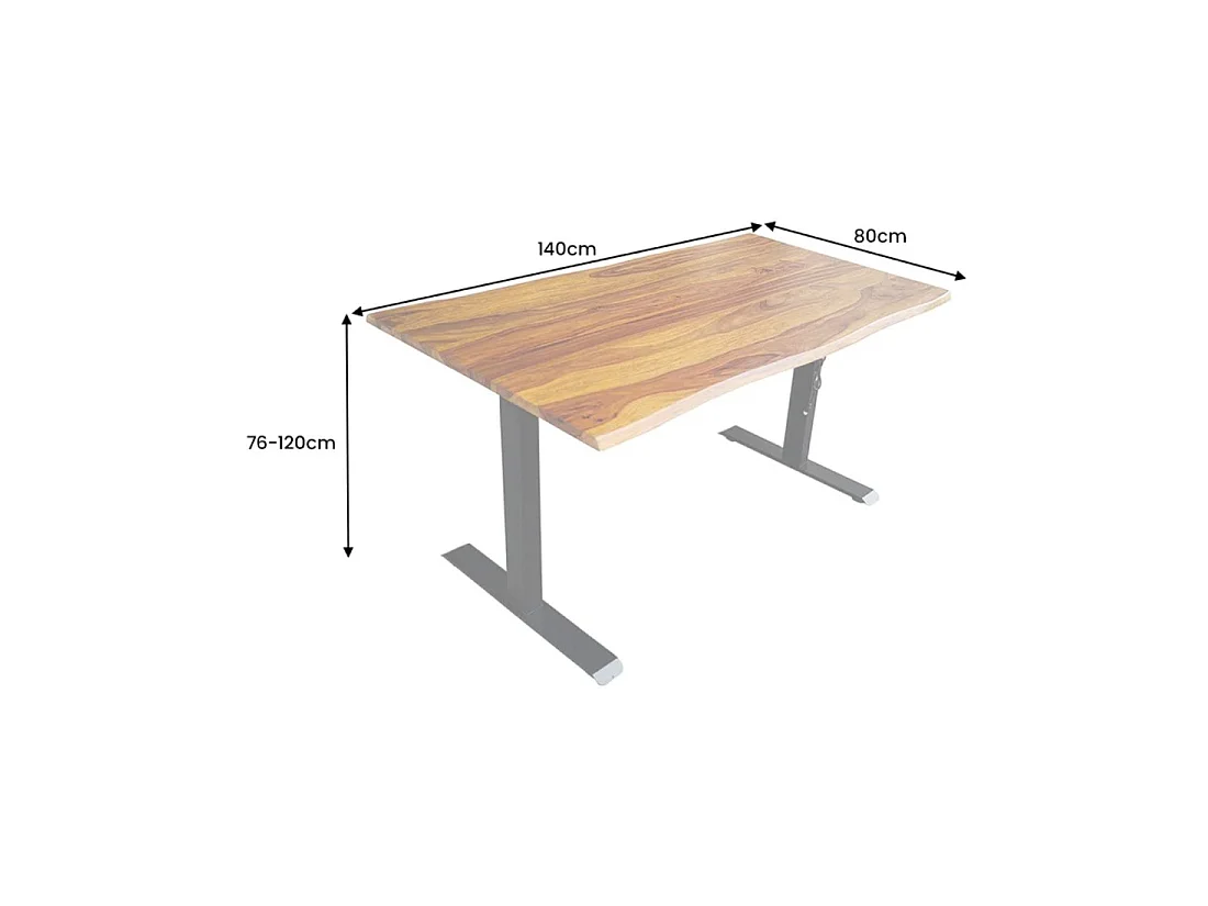 Bureau électrique haut de gamme ARKAYA 140 cm en Sheesham massif à bord naturel biseauté – Hauteur réglable