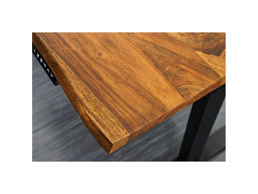 Bureau électrique haut de gamme ARKAYA 140 cm en Sheesham massif à bord naturel biseauté – Hauteur réglable