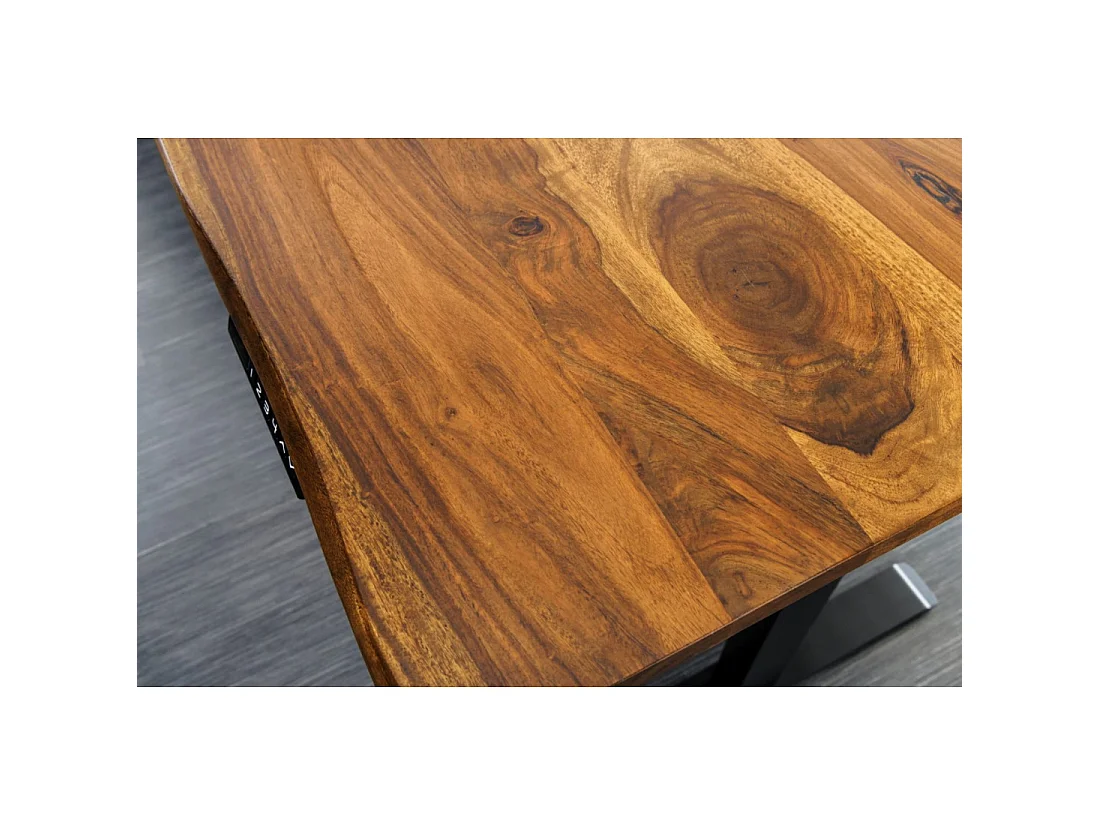 Bureau électrique haut de gamme ARKAYA 140 cm en Sheesham massif à bord naturel biseauté – Hauteur réglable