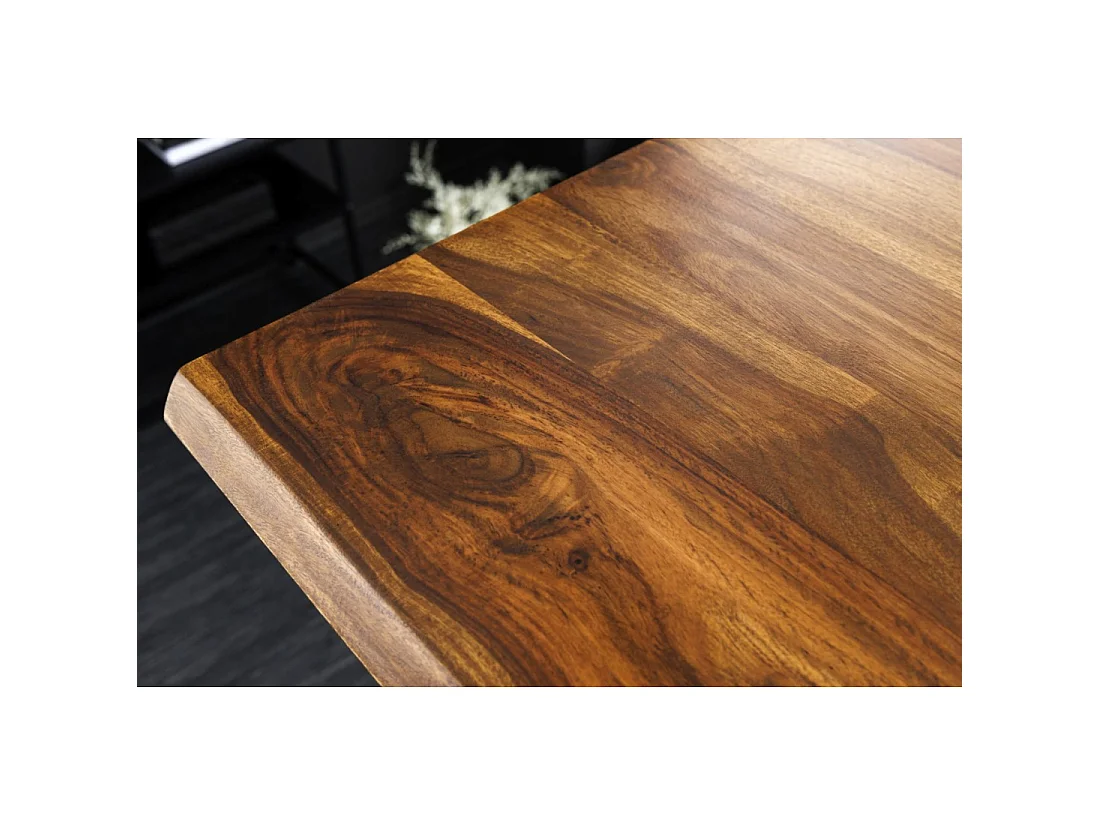 Bureau électrique haut de gamme ARKAYA 140 cm en Sheesham massif à bord naturel biseauté – Hauteur réglable