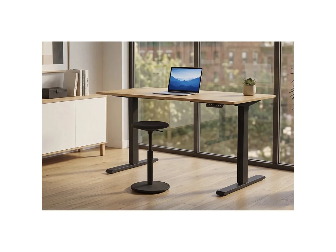 Bureau électrique ZENTOR 120 cm en chêne massif réglable en hauteur – Style industriel