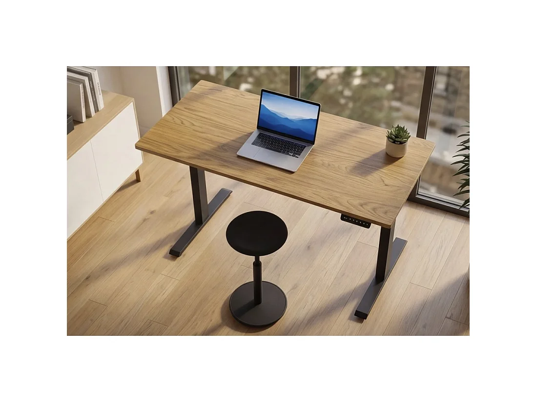 Bureau électrique ZENTOR 120 cm en chêne massif réglable en hauteur – Style industriel