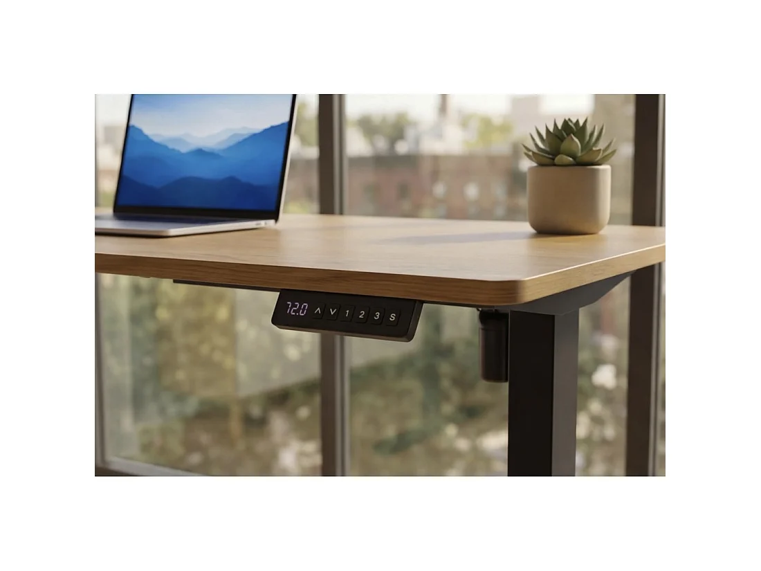 Bureau électrique ZENTOR 120 cm en chêne massif réglable en hauteur – Style industriel