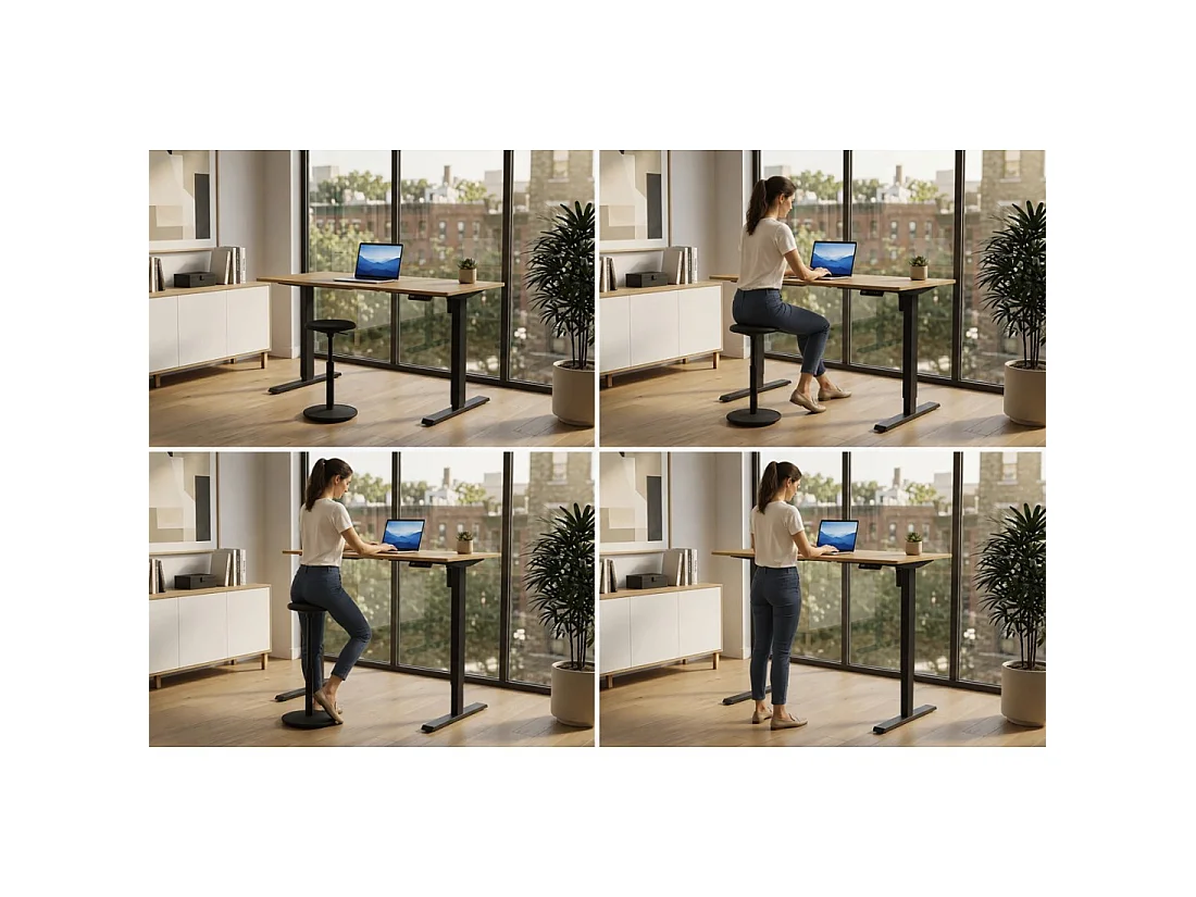 Bureau électrique ZENTOR 120 cm en chêne massif réglable en hauteur – Style industriel