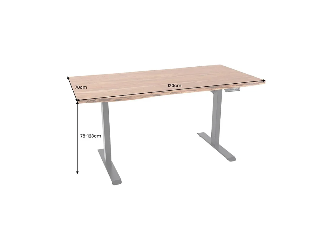 Bureau électrique haut de gamme ARKAYA 120 cm en bois massif d'acacia à bord naturel – Réglable en hauteur