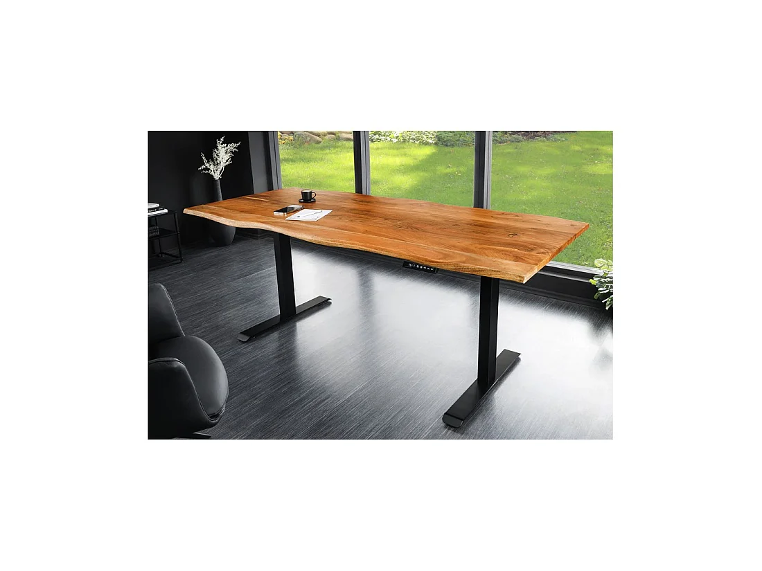 Bureau haut de gamme électrique ARKAYA 160 cm en acacia massif à bord naturel biseauté – Hauteur réglable
