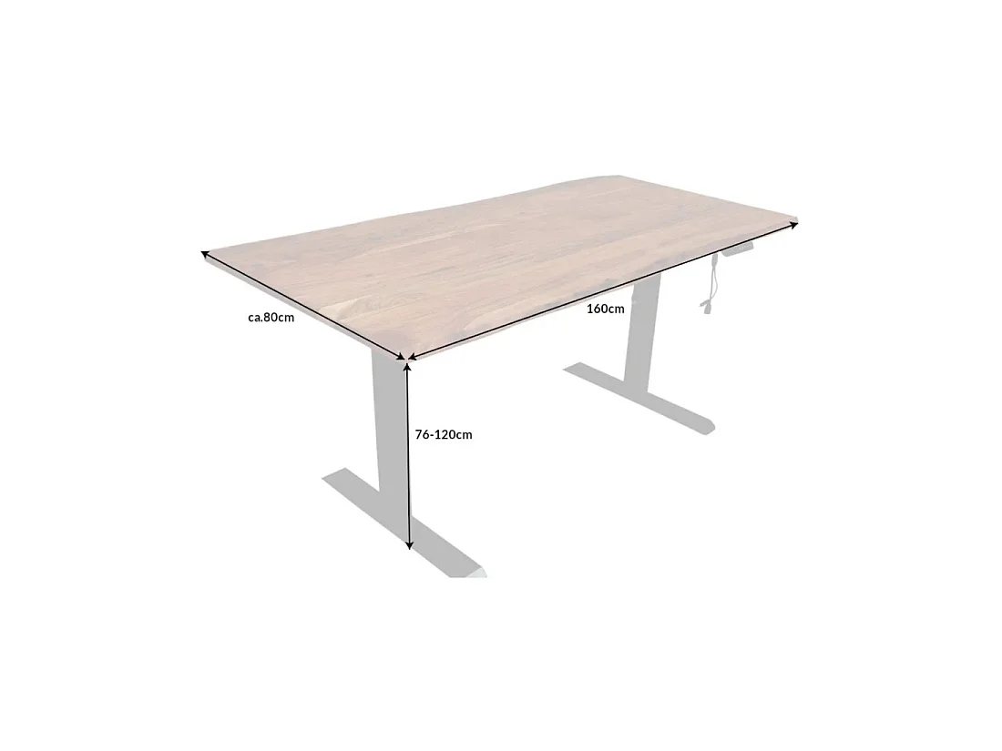 Bureau haut de gamme électrique ARKAYA 160 cm en acacia massif à bord naturel biseauté – Hauteur réglable