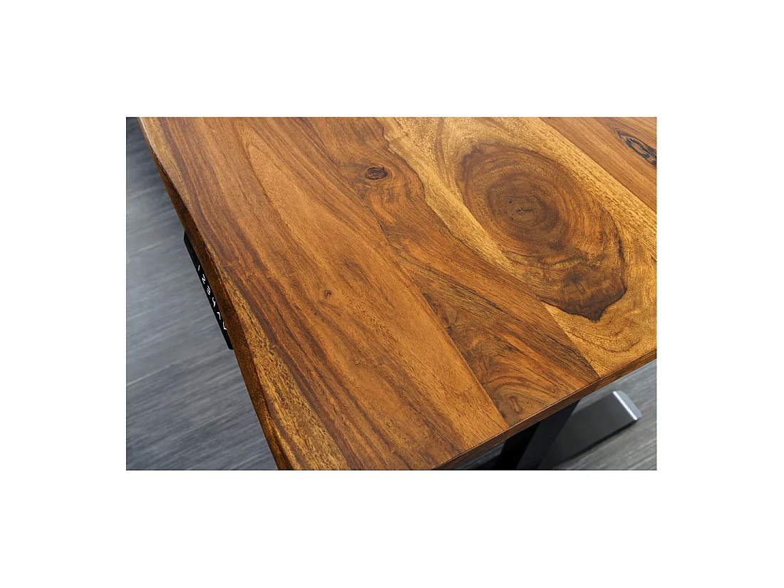 Bureau haut de gamme électrique ARKAYA 160 cm en Sheesham massif à bord naturel biseauté – Hauteur réglable