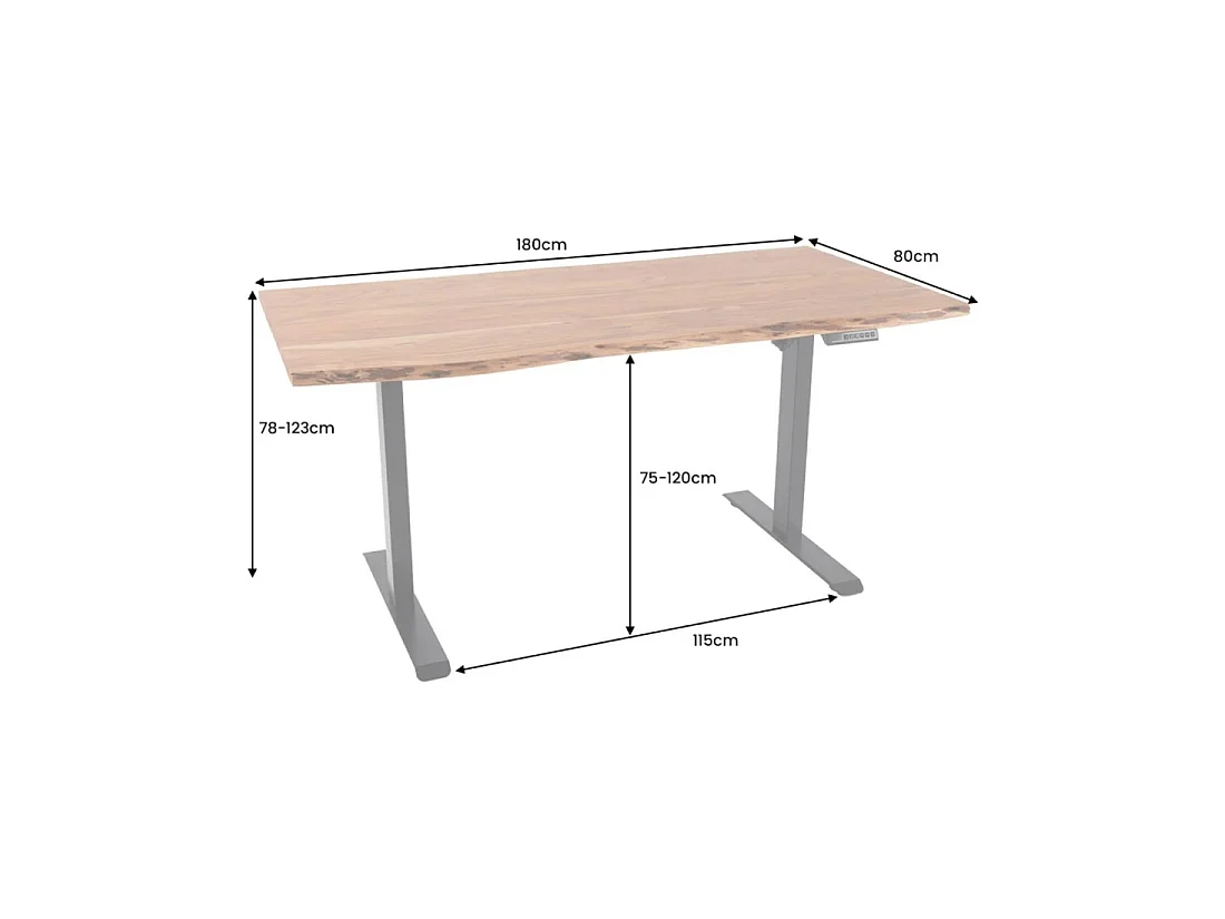 Bureau électrique haut de gamme ARKAYA 180 cm en acacia massif à bord naturel biseauté – Hauteur réglable