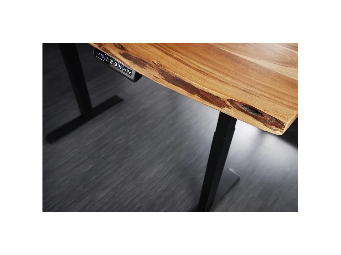 Bureau électrique haut de gamme ARKAYA 180 cm en acacia massif à bord naturel biseauté – Hauteur réglable